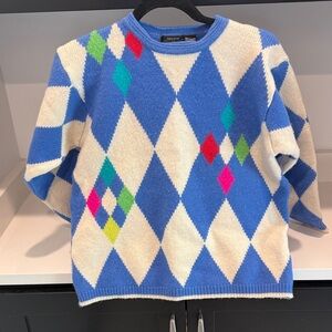 Jeanne Pierre Blue Lambswool blend Argyle Sweater. Size L